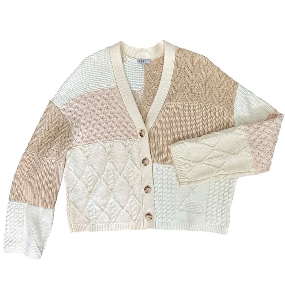 Rails Reese Cream Patchwork Mixed Cable Knit Oversized Cardigan Size L - Picture 4 of 16